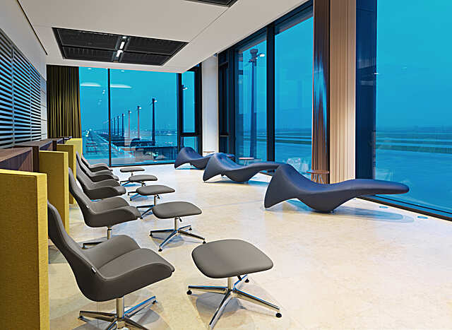 LUPINO ARMCHAIR SWIVEL HB, LUPINO LEG REST, Colani, Flughafen Berlin Brandenburg Willy Brandt, Tempelhof Lounge